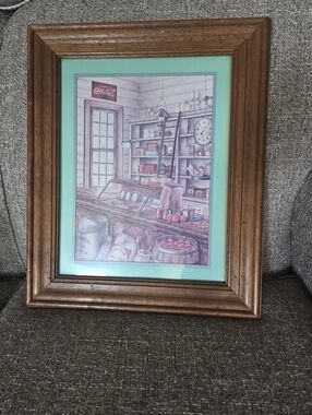 Vintage Framed Store Front Scene Print With Coca-Cola Logo - 1980's